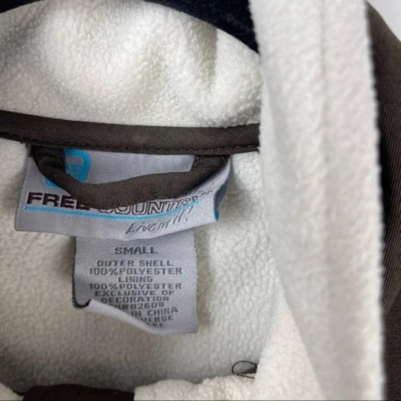 Free Country Brown Cream Color Block Zip Up Fleece Jacket Size Small - Picture 7 of 9